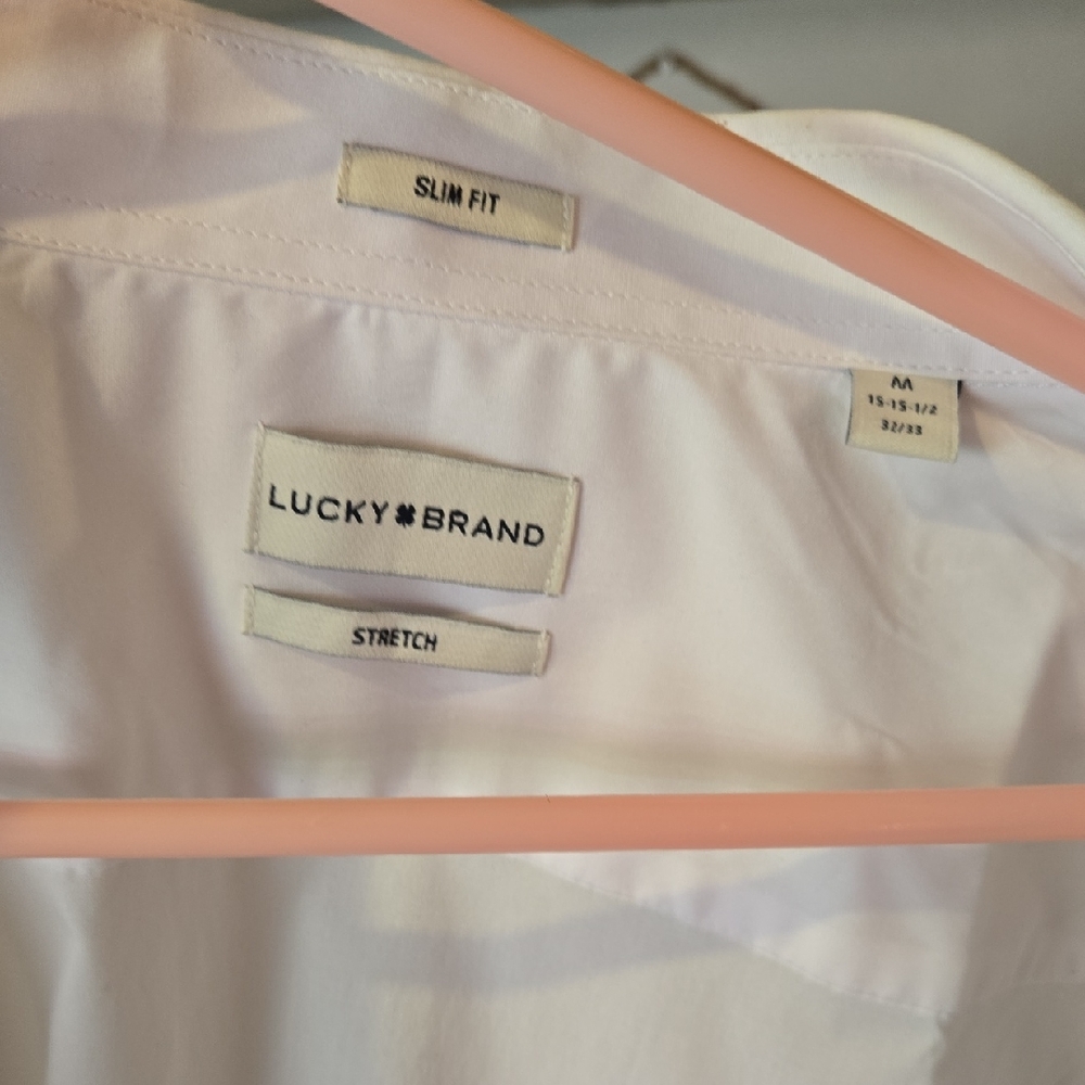 Lucky Brand White Dress Shirt Classic Slim Fit Stretch 15.5 32/33